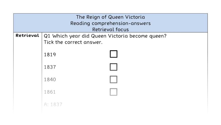 Reading comprehension - retrieval - The Reign of Queen Victoria - answers