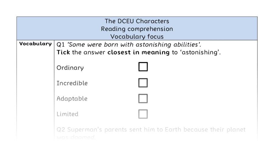 Reading comprehension - vocabulary - The DCEU Characters