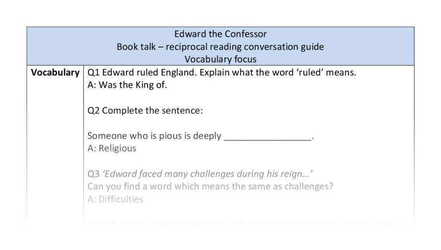Reciprocal reading - vocabulary - Edward the Confessor
