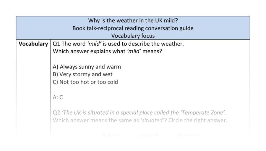 Recioprocal reading-vocab-Why is the weather in the UK mild