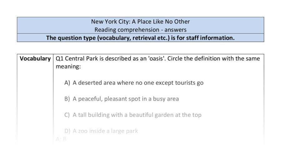 Reading comprehension - VRSIPE - New York - answers