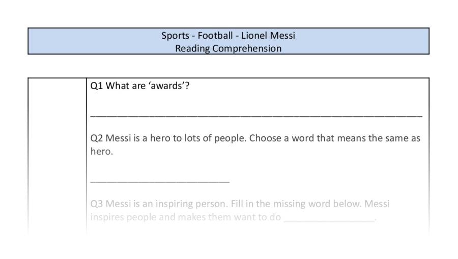 Reading Comprehension - Lionel Messi - VRSIPE Focus