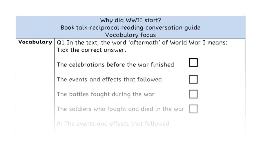 Reciprocal reading - vocabulary - Why did WWII begin