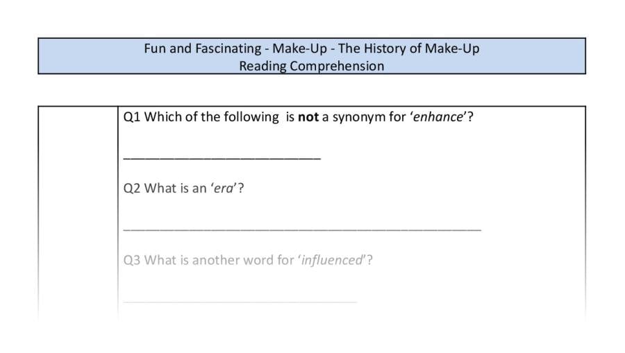 Reading comprehension-vocabulary-the history of make up