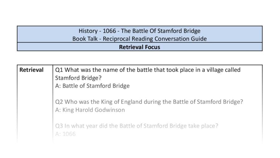 Reciprocal Reading Conversation - The Battle Of Stamford Bridge - Retrieval Focus