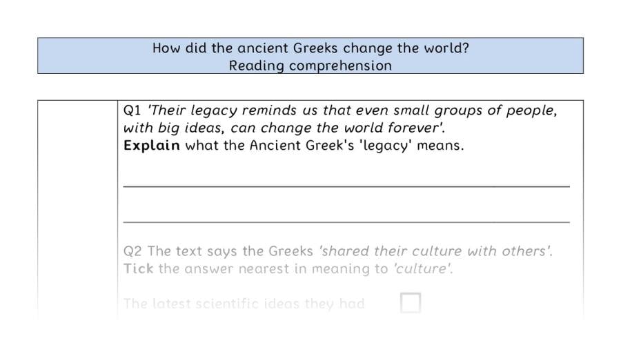 Reading comprehension - VRSIPE-How did the ancient Greeks change the world