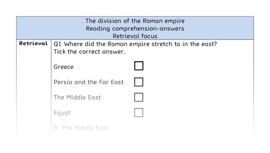 Reading comprehension - retrieval - The division of the Roman empire - answers
