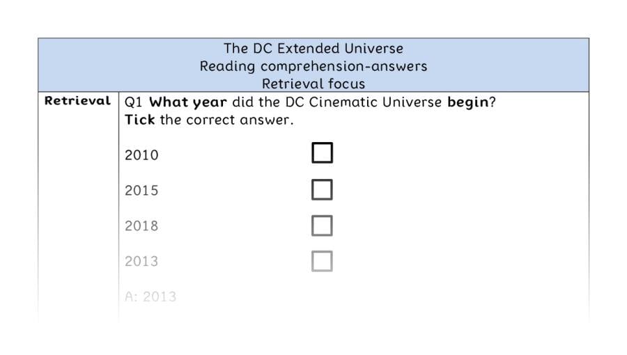Reading comprehension - retrieval - The DC Extended Universe - answers