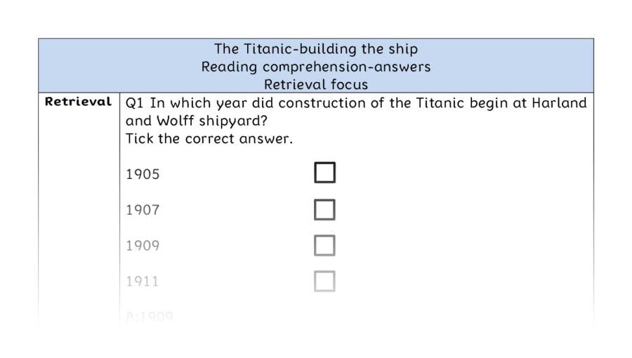 Reading comprehension - retrieval - The Titanic-building the ship - answers