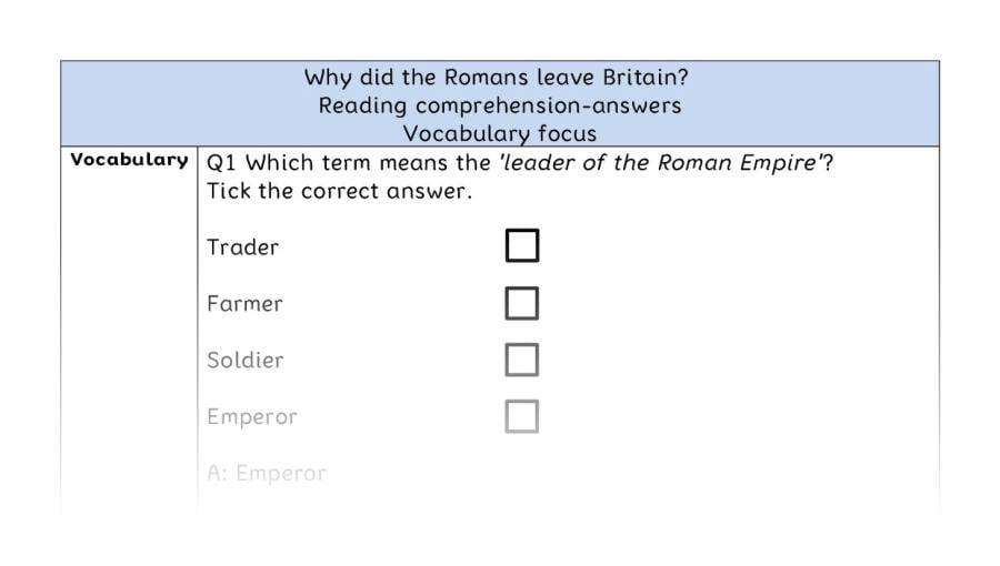 Reading comprehension - vocabulary - Why did the Romans leave Britain - answers