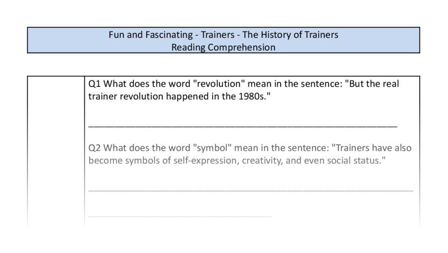 Reading comprehension-VRSIPE-The history of trainers