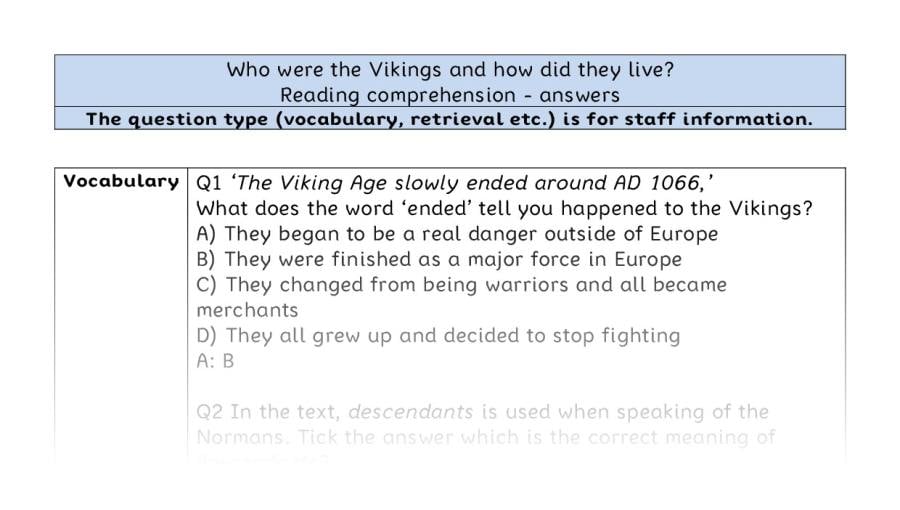 Comprehension - VRSIPE - Who were the Vikings and how did they live - answers