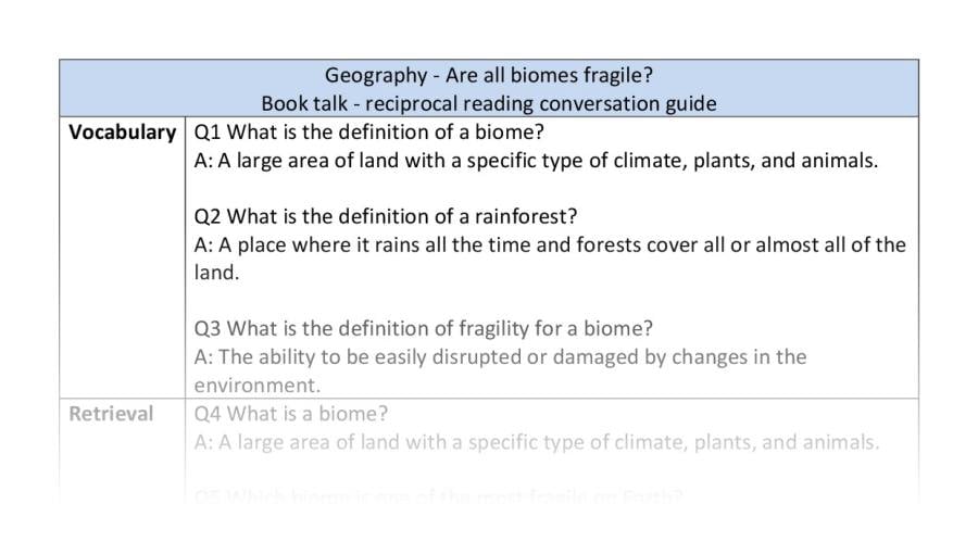 Reciprocal reading - geography - are all biomes fragile