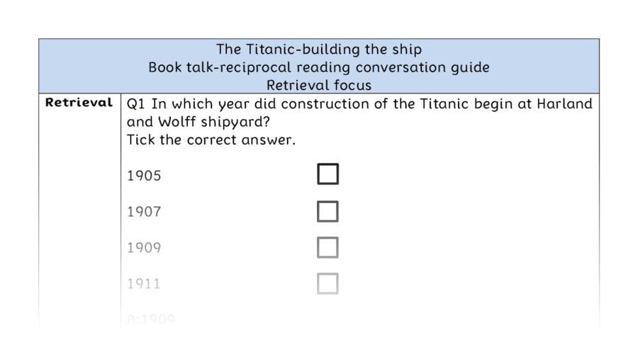 Reciprocal reading - retrieval - The Titanic-building the ship