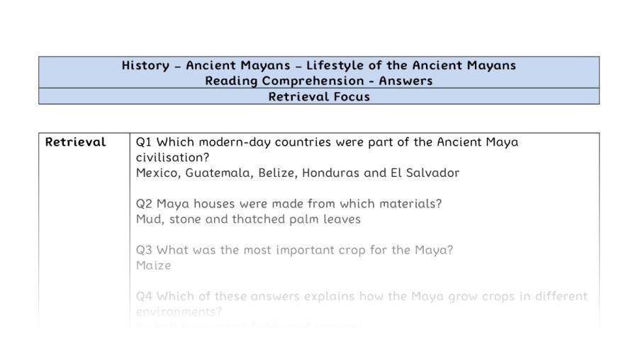 Comp - Lifestyle of the Ancient Mayans - retrieval focus-answers