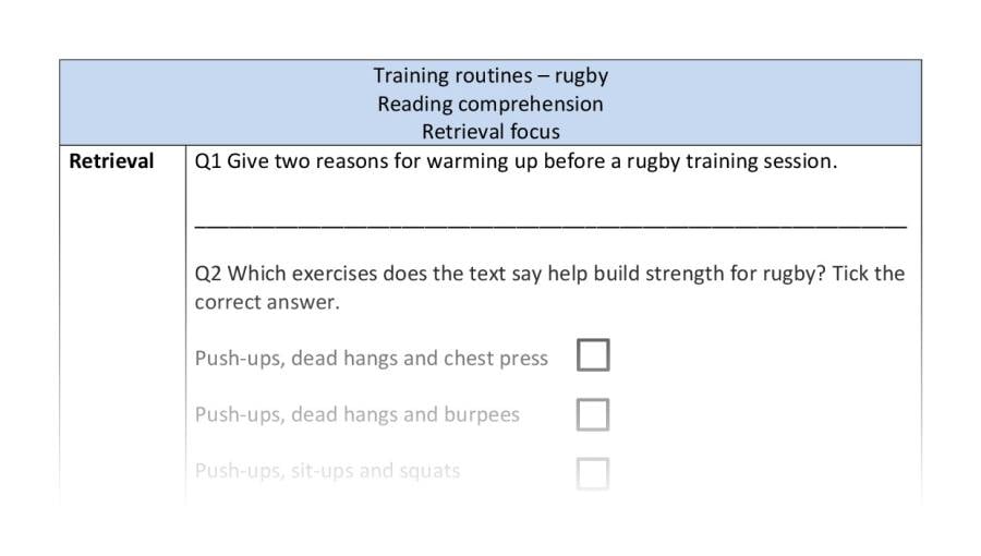 Reading comprehension - retrieval - Training routines - rugby