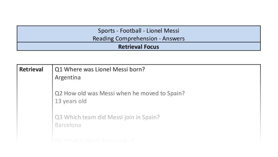 Reading Comprehension - Lionel Messi - Retrieval Focus-answers