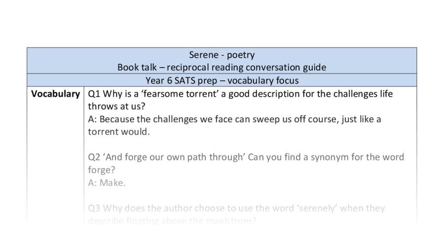Reciprocal reading - vocabulary - Serene