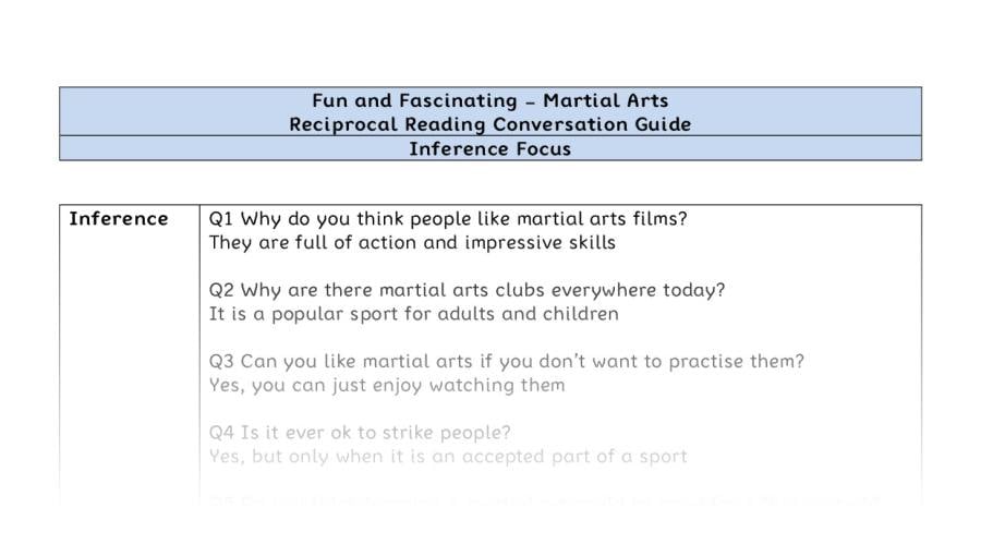 Reciprocal Reading Conversation - Martial Arts - Highlight Series 1 - Inference Focus