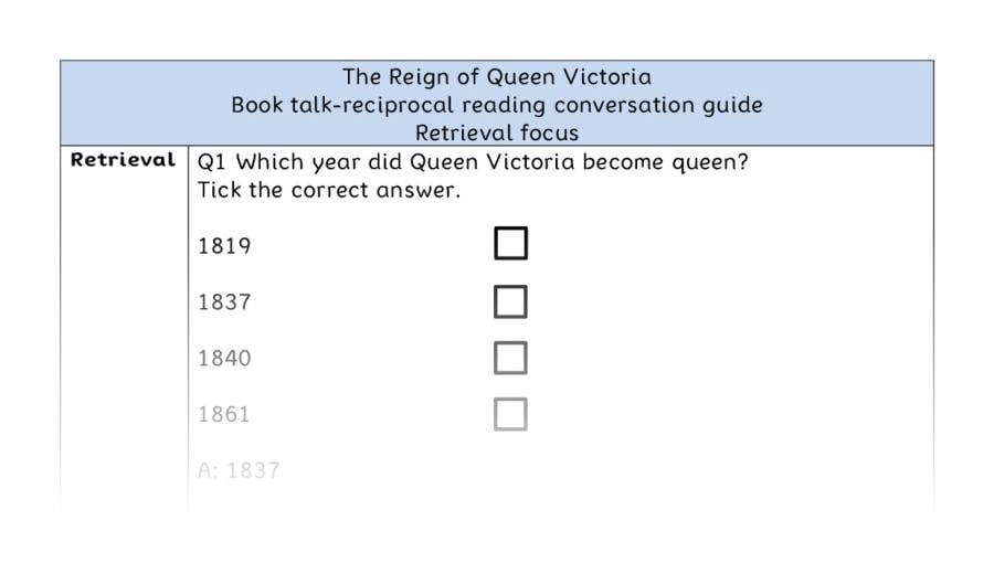 Reciprocal reading - retrieval - The Reign of Queen Victoria