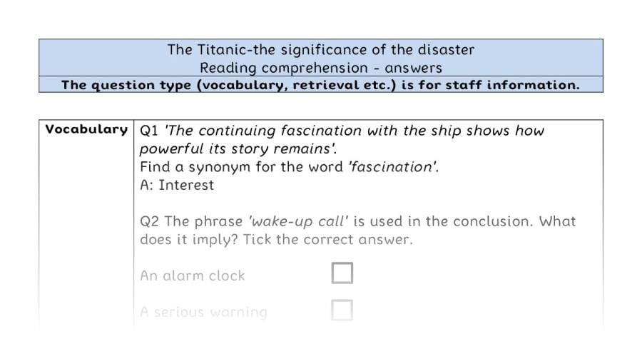 Reading comp-VRSIPE-The Titanic-the significance of the disaster - answers