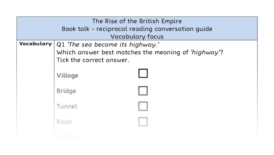 Reciprocal reading - vocabulary - The Rise of the British Empire