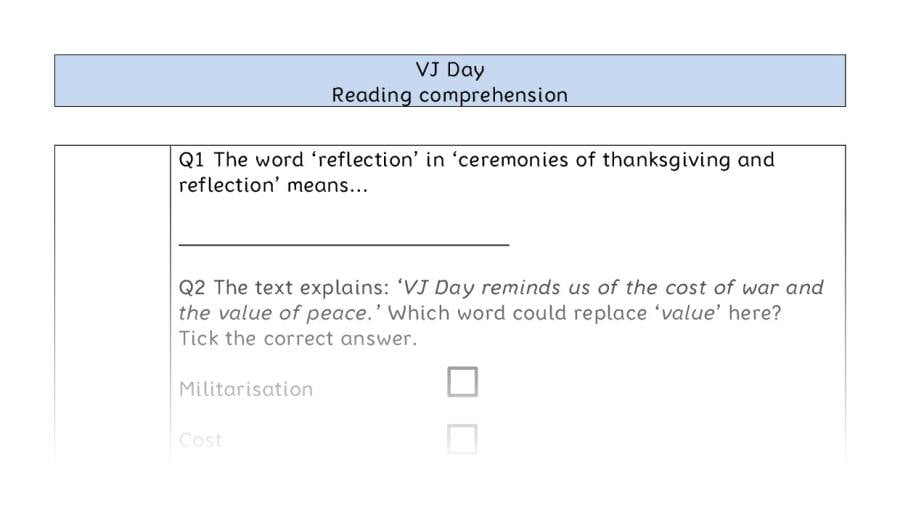 Reading comprehension - VRSIPE - VJ Day