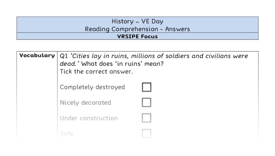 VE Day - Reading Comprehension Answers - VRSIPE Focus