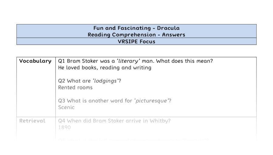Reading Comprehension - Dracula - Highlight Series 2 - VRSIPE Focus