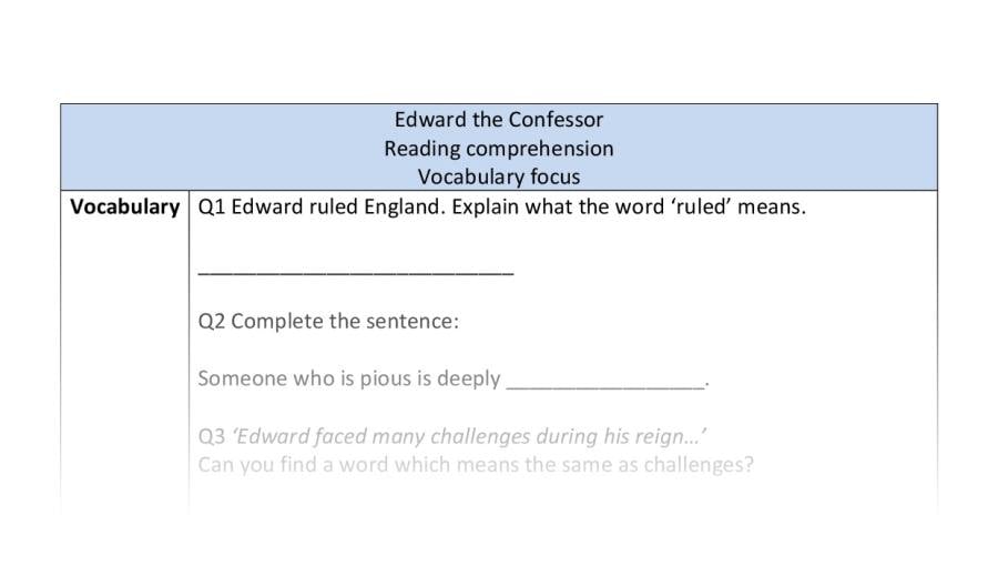 Reading comprehension - vocabulary - Edward the Confessor