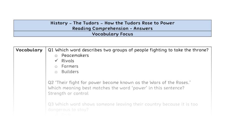 Reading comp - How the Tudors Rose to Power - vocabulary-answers