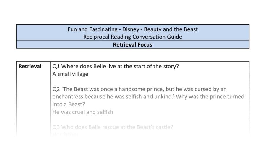 Reciprocal Reading Conversation - Beauty and the Beast (2017) A Tale as Old as Time - Retrieval Focus