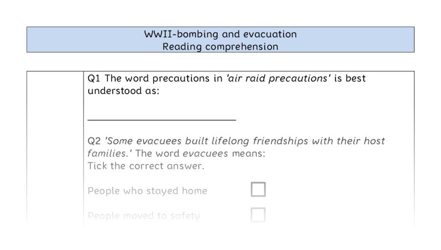 Reading comprehension - VRSIPE - WWII-bombing and evacuation