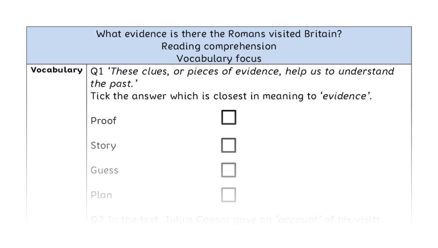 Reading comprehension - vocabulary-evidence the Romans visited Britain