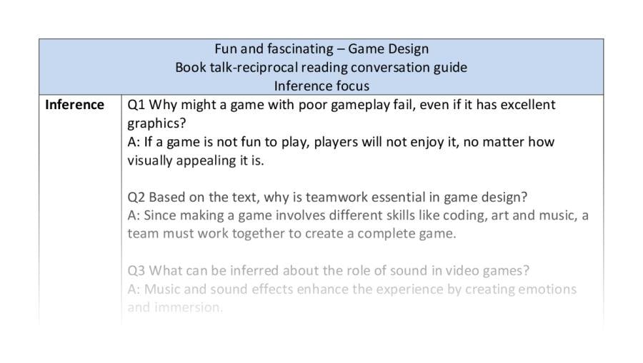Reciprocal reading - inference - Game design