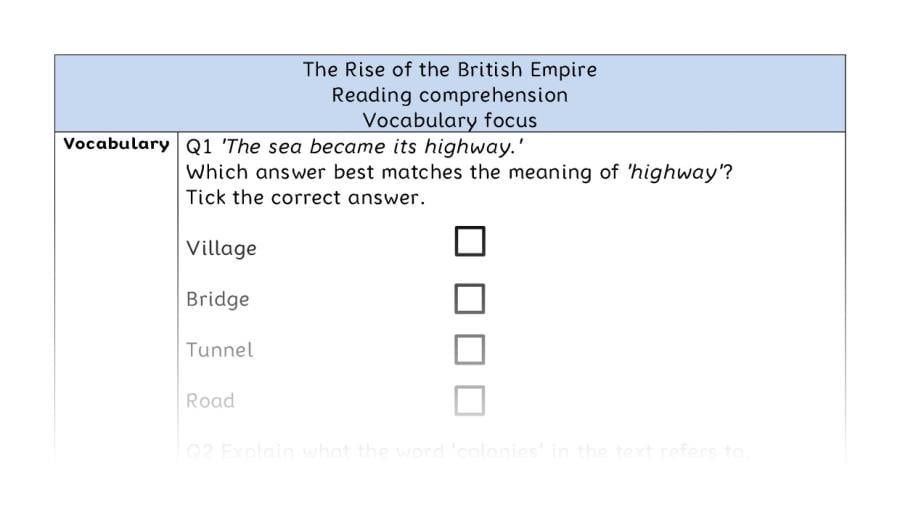 Reading comprehension - vocabulary - The Rise of the British Empire