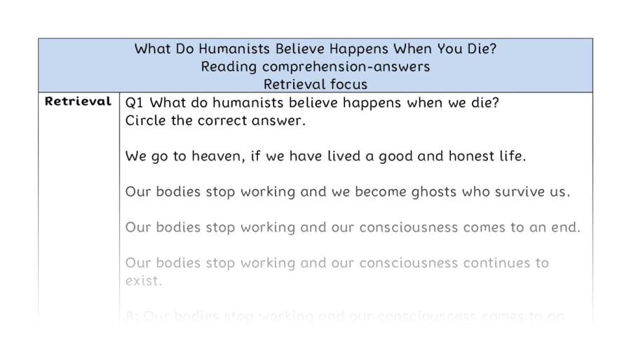 Reading comp - retrieval - What Do Humanists Believe Happens When You Die - answers