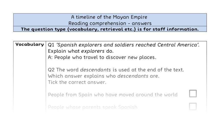 Reading comprehension VRSIPE - A timeline of the Mayan Empire - answers