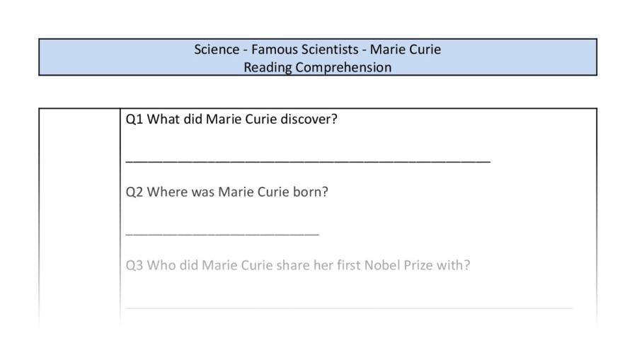Reading comp - Famous Scientists-Marie Curie - retrieval