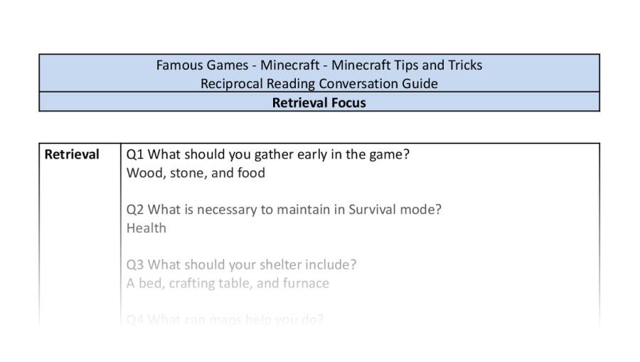 Reciprocal Reading Conversation - Minecraft Tips and Tricks - Retrieval Focus