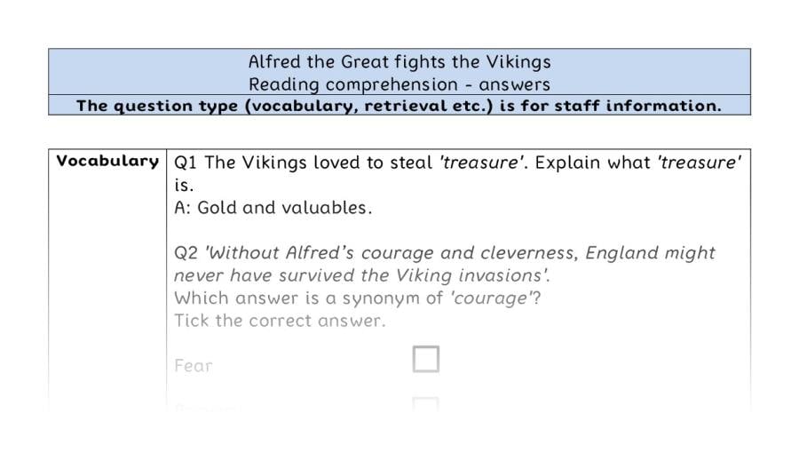 Reading comprehension - VRSIPE - Alfred the Great fights the Vikings - answers