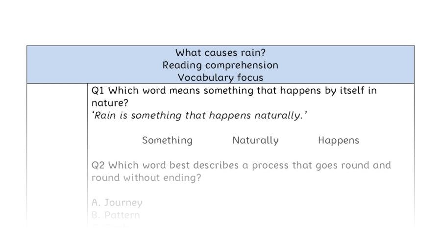 Reading comprehension - vocabulary - What causes rain