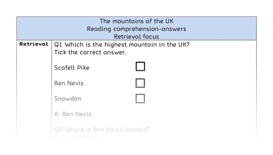 Reading comprehension - retrieval - The mountains of the UK - answers