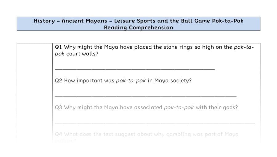 Reading Comp-Leisure Sports and the Ball Game Pok ta Pok-Inference Focus