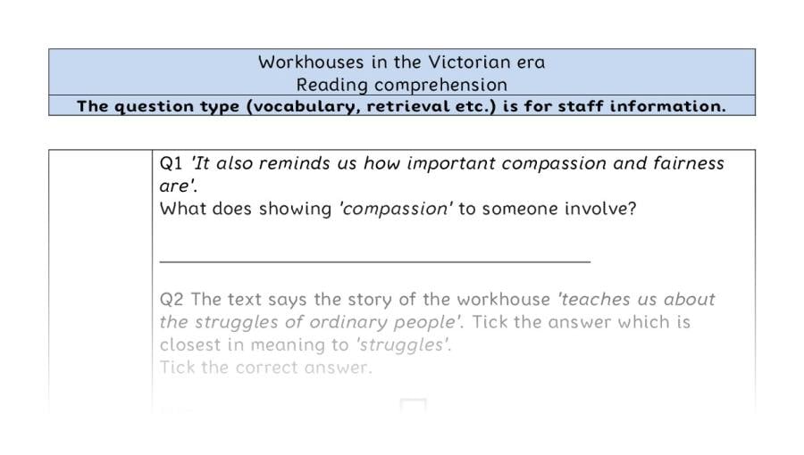 Reading comprehension - VRSIPE - Workhouses in the Victorian era