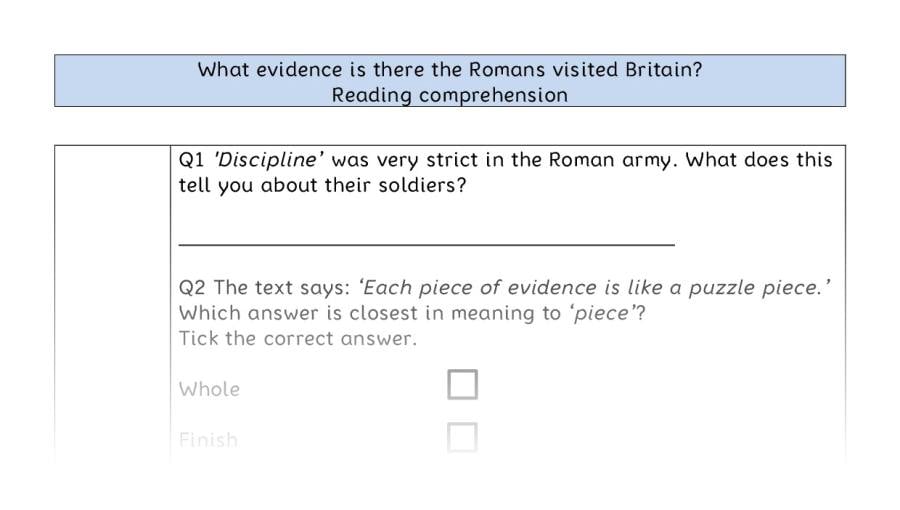Reading comprehension VRSIPE -evidence the Romans visited Britain