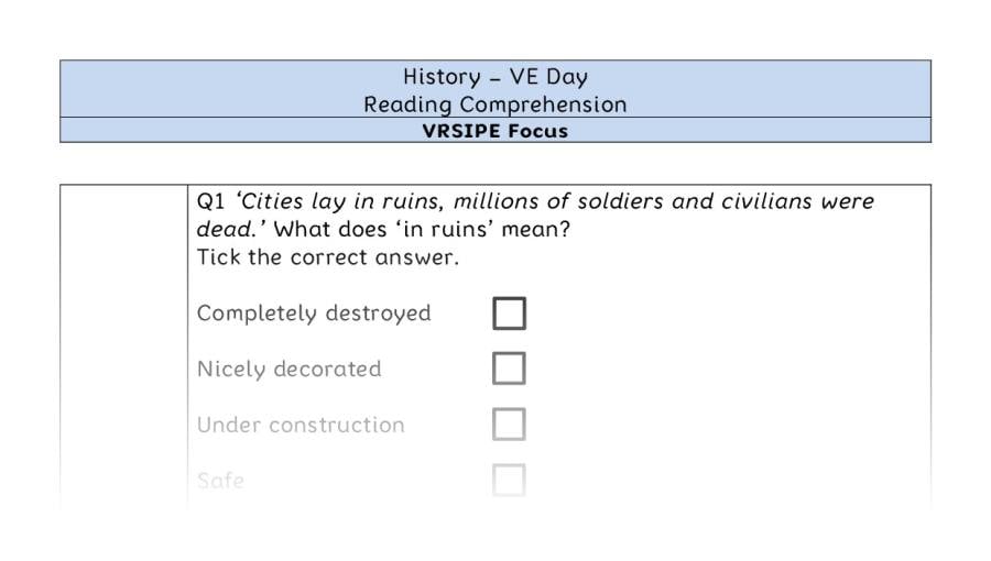 VE Day - Reading Comprehension - VRSIPE Focus
