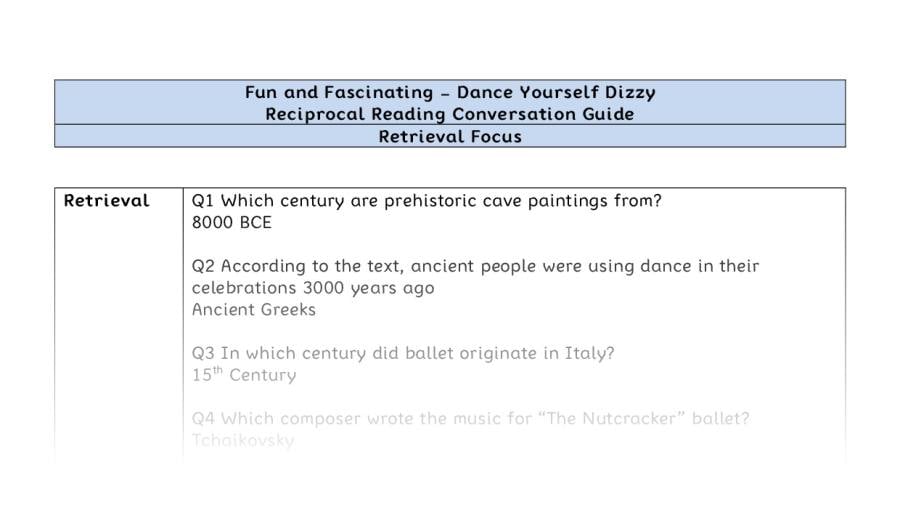 Reciprocal Reading Conversation - Dance Yourself Dizzy - Highlight Series 2 - Retrieval Focus