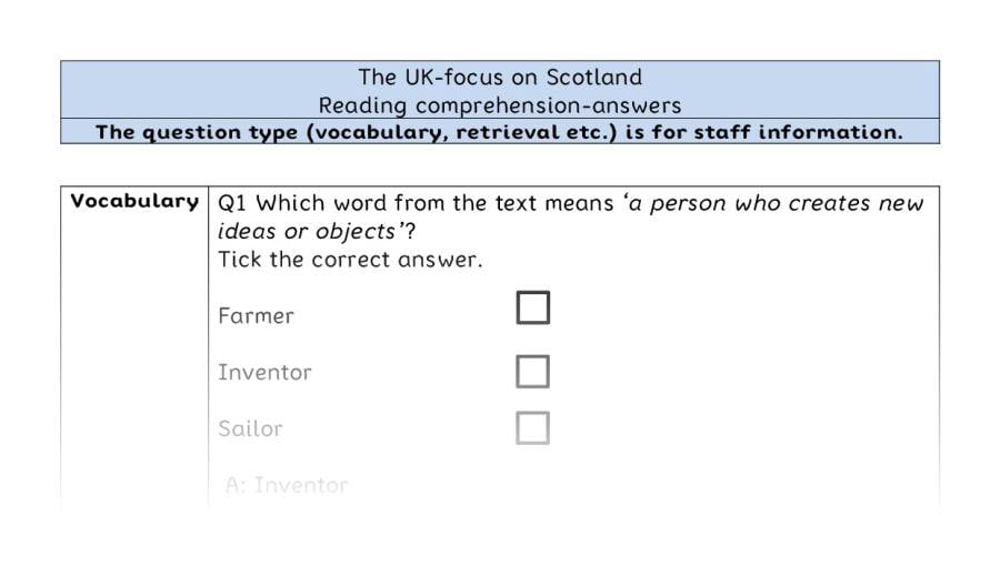 Reading comprehension - VRSIPE - The UK-focus on Scotland - answers
