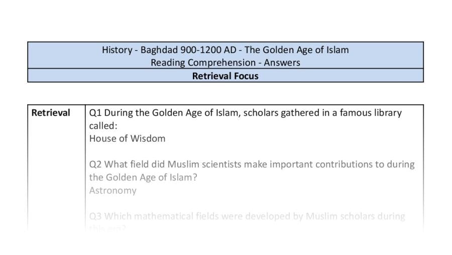 Reading comprehension - retrieval - The Golden Age of Islam-answers